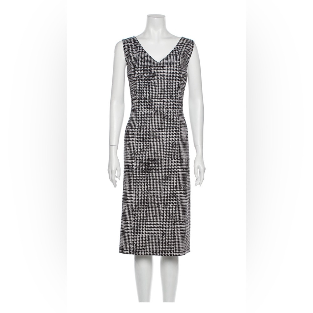 Carolina Herrera Black and White Houndstooth Midi Length Dress NWT